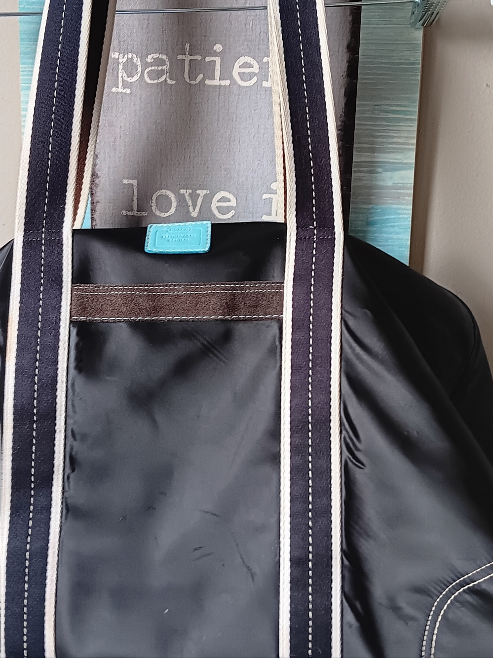 Coach  Black, Brown & Blue Extra Large Hampton Duffle Travel Bag ⚘️ - Picture 5 of 15